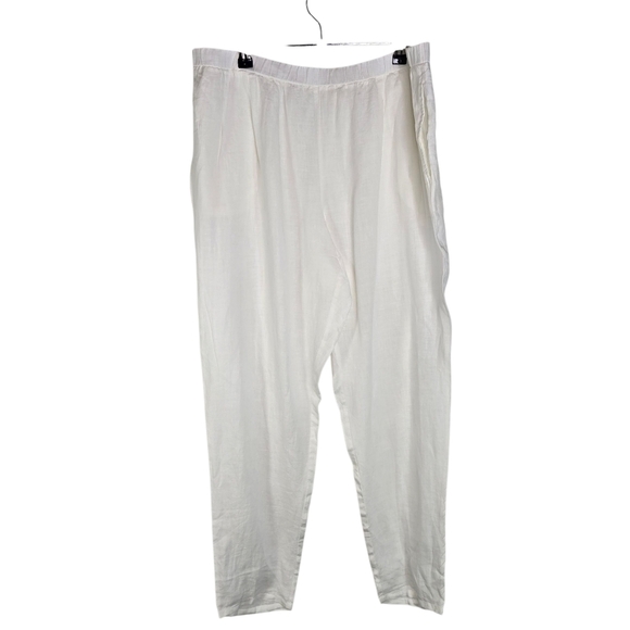 Eileen Fisher White Organic Linen Pull On Pants - Picture 1 of 6